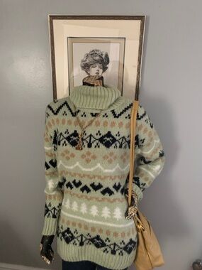 Anthropologie Mint Green Fair Isle Turtleneck Sweater